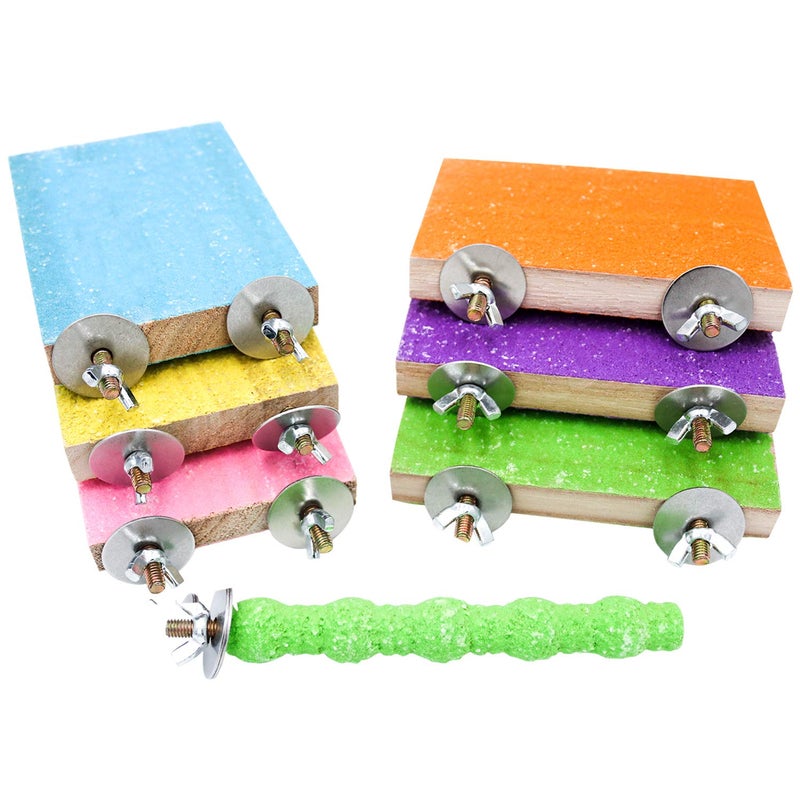 Bac-kitchen 7 Pcs Bird Perch Stand Toy, Wood Parrot Stand Platform Colorful Sand Paw Grinding Stick Cage Accessories Exercise Toys for Cockatiel Conure Budgies Parakeet Lovebird Hamster Gerbil Rat Mouse (7 Pcs) - Image 1